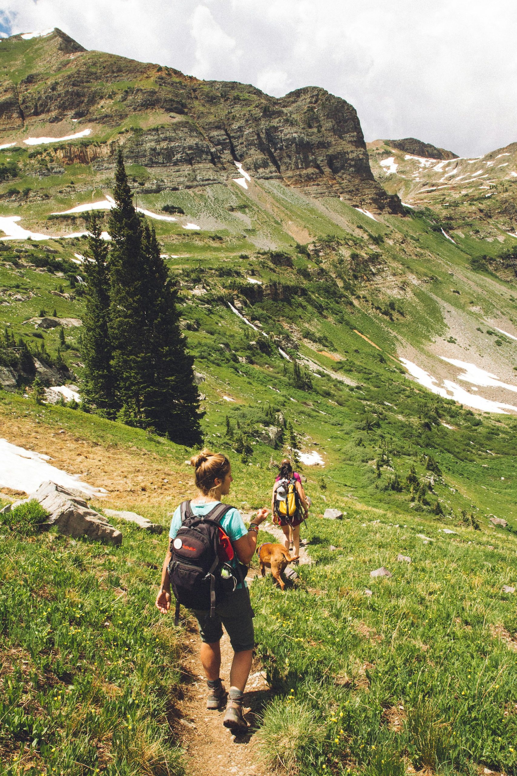 Solo female hiker with backpack on volcanic trail in Hawaii, surrounded by tropical forest